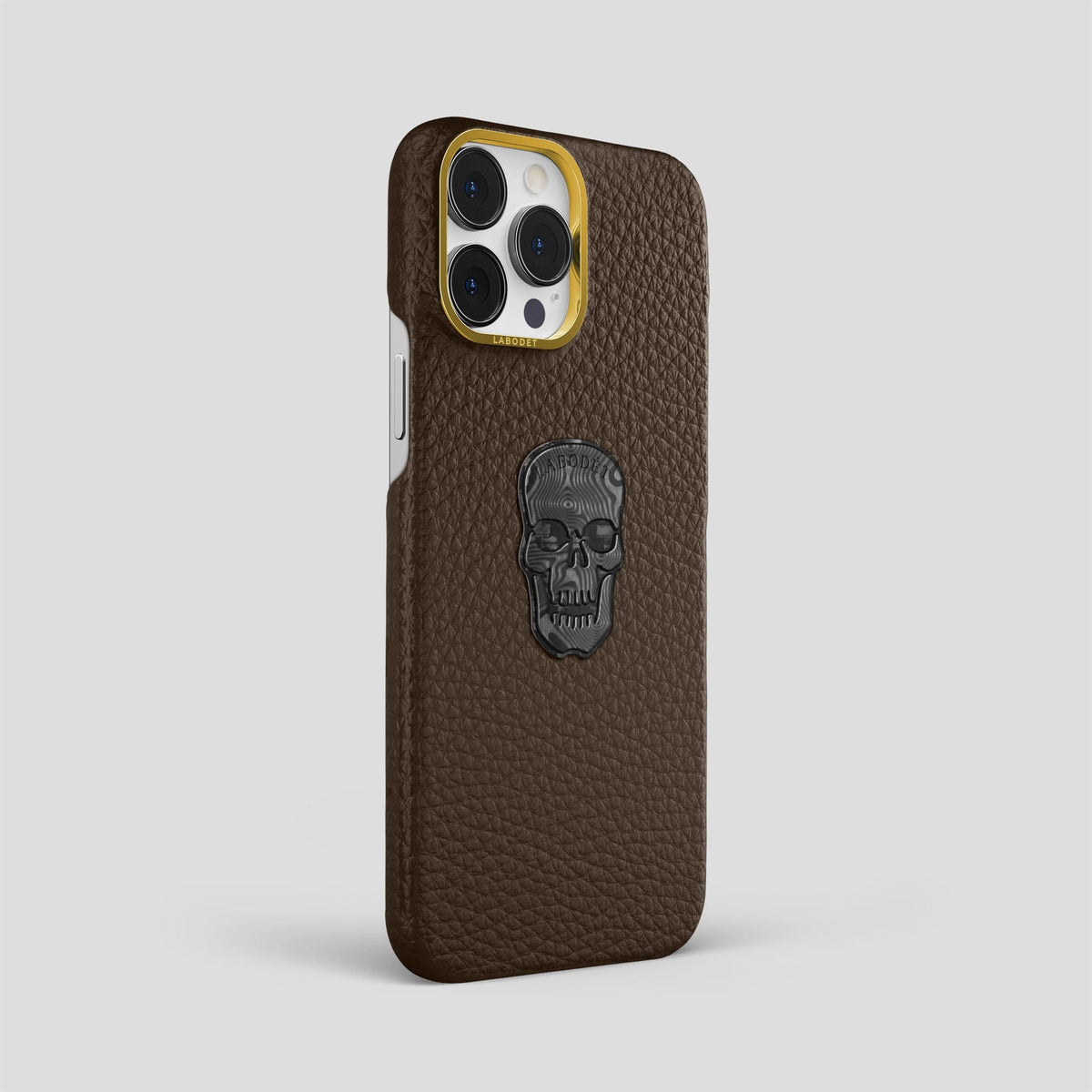 Dark Brown iPhone 15 Pro Max Classic Case Calf with Gold Metal -2 | Dark-Brown-Gold