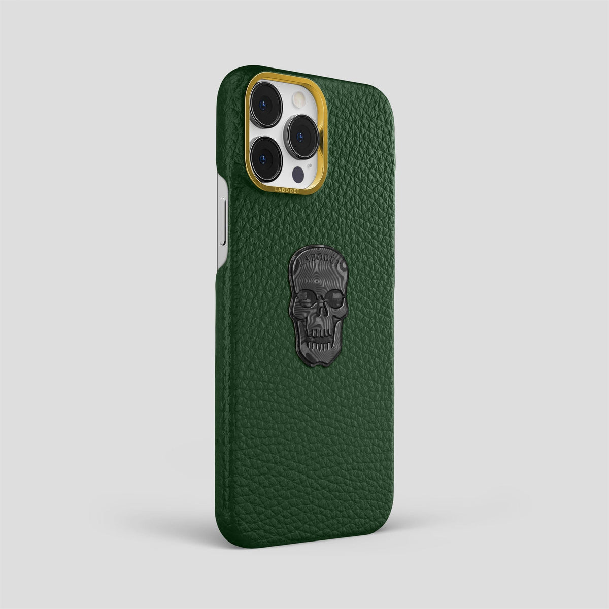 Dark Green iPhone 15 Pro Max Classic Case Calf with Gold Metal -2 | Dark-Green-Gold