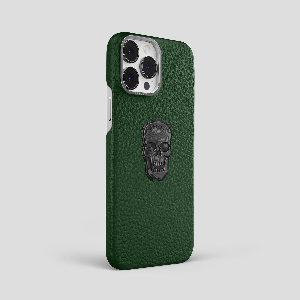 Dark Green iPhone 15 Pro Max Classic Case Calf with Steel Metal -2 | Dark-Green-Steel
