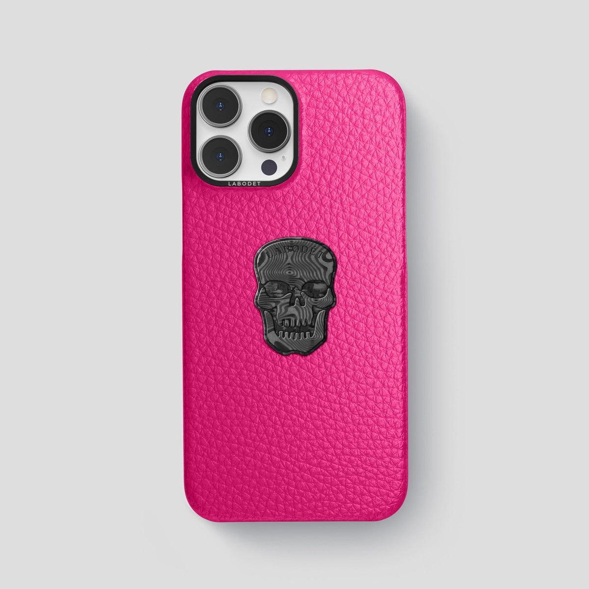Magenta iPhone 15 Pro Max Classic Case Calf with Black Metal -1 | Magenta-Black