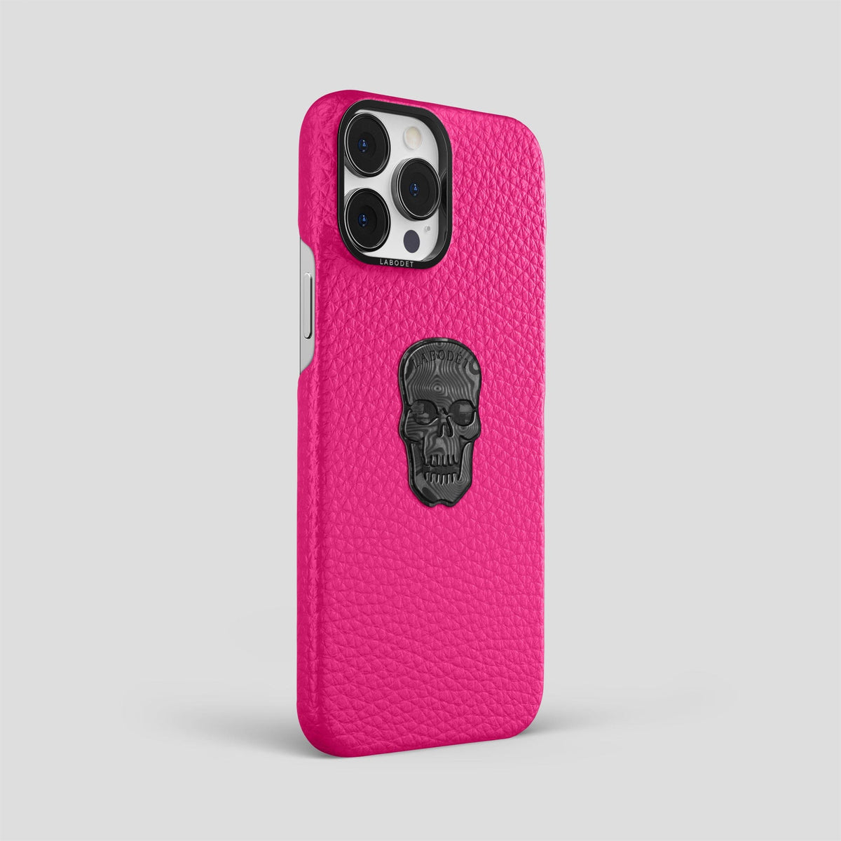 Magenta iPhone 15 Pro Max Classic Case Calf with Black Metal -2 | Magenta-Black
