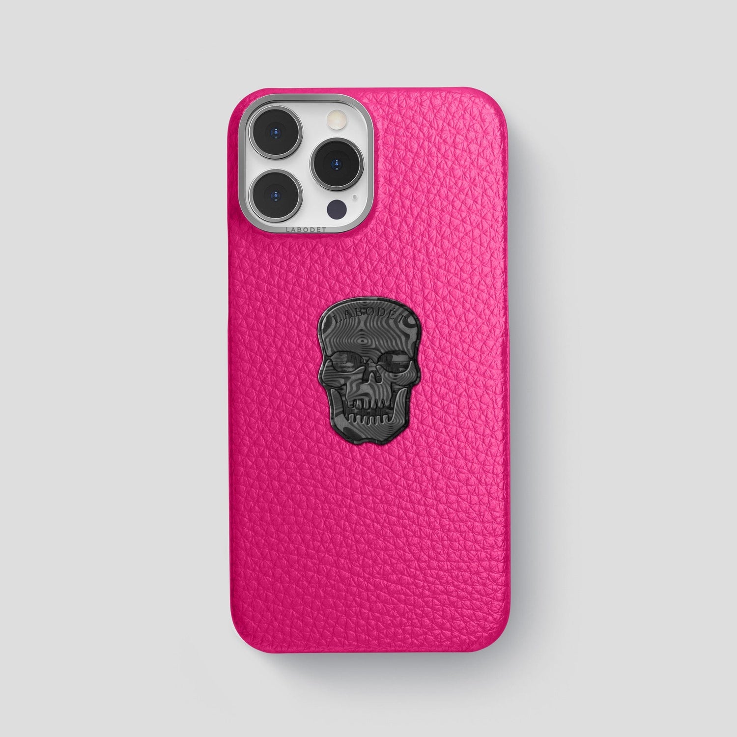 Magenta iPhone 15 Pro Max Classic Case Calf with Steel Metal -1 | Magenta-Steel