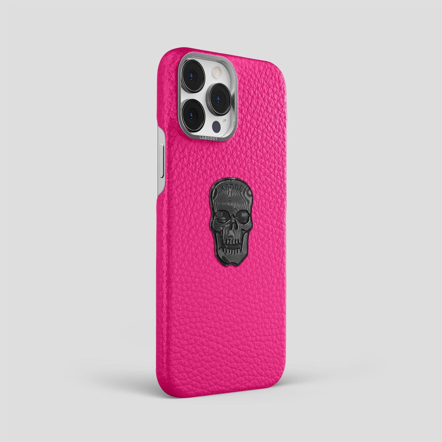 Magenta iPhone 15 Pro Max Classic Case Calf with Steel Metal -2 | Magenta-Steel