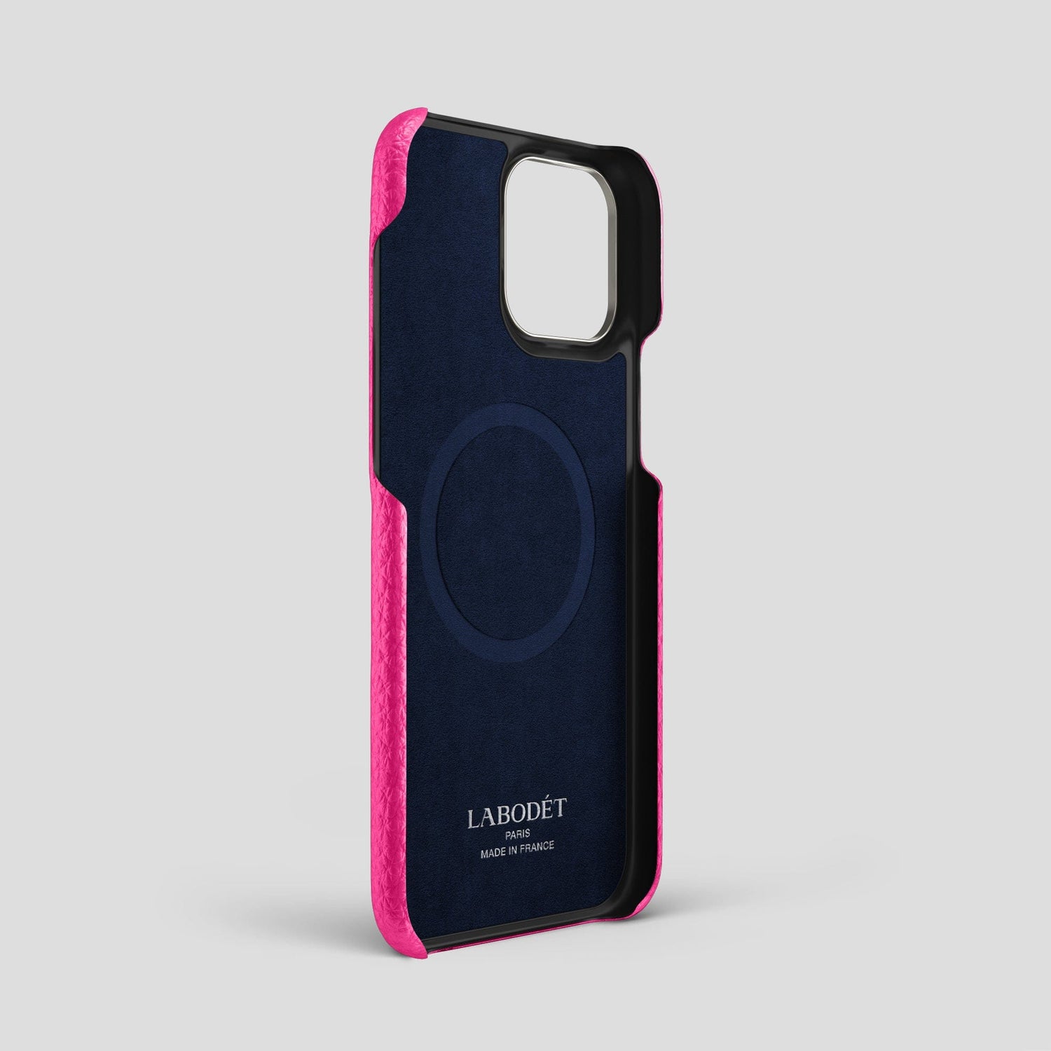 Magenta iPhone 15 Pro Max Classic Case Calf with Steel Metal -4 | Magenta-Steel