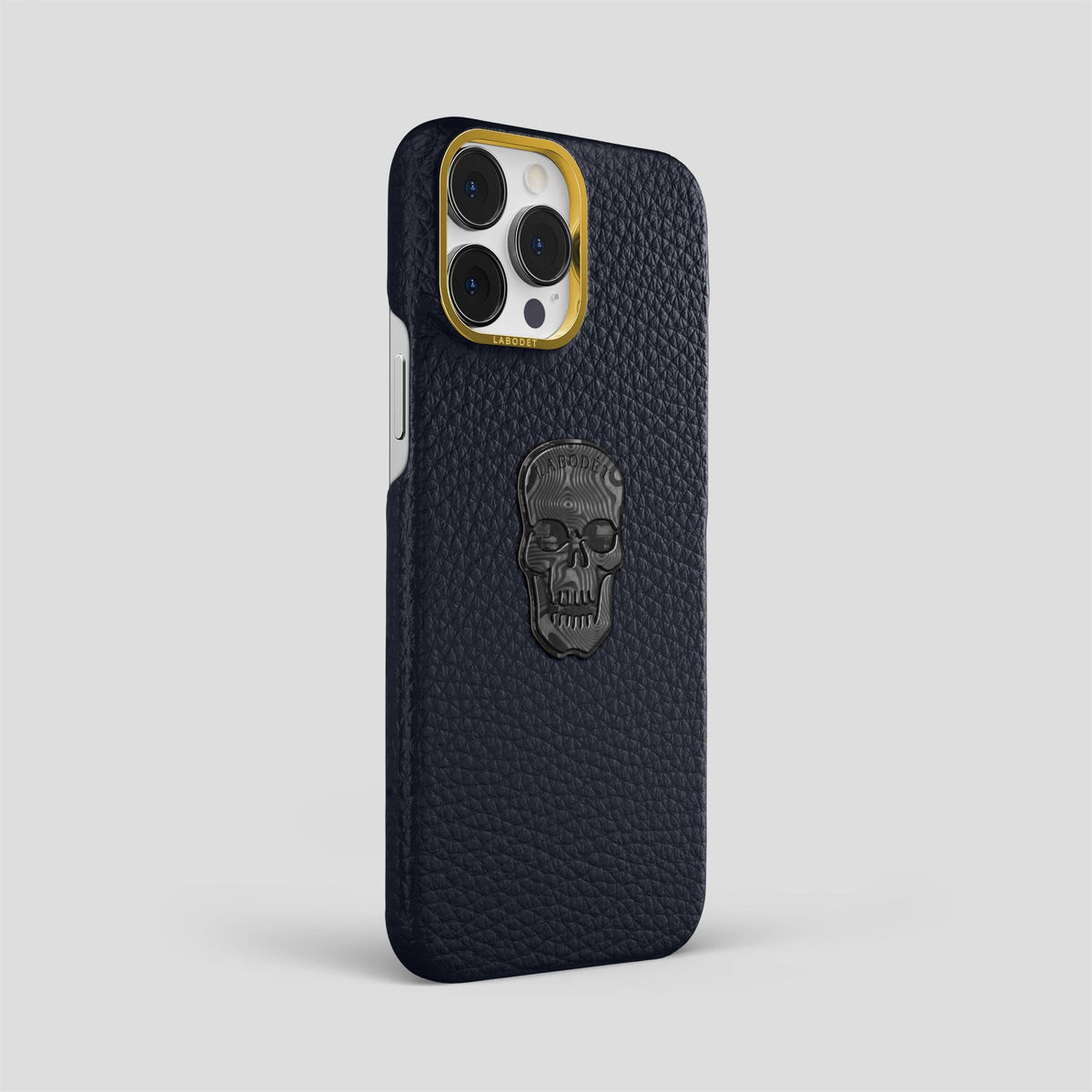 Marine iPhone 15 Pro Max Classic Case Calf with Gold Metal -2 | Marine-Gold