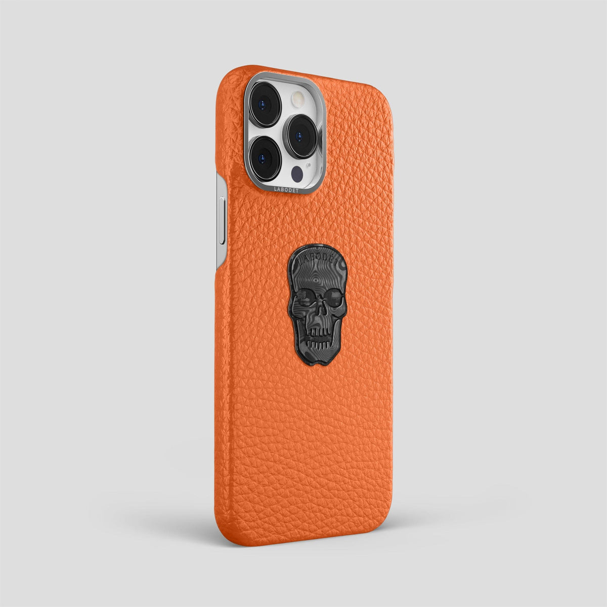 Orange iPhone 15 Pro Max Classic Case Calf with Steel Metal -2 | Orange-Steel