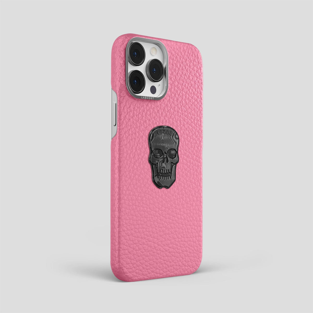 Pink iPhone 15 Pro Max Classic Case Calf with Steel Metal -2 | Pink-Steel