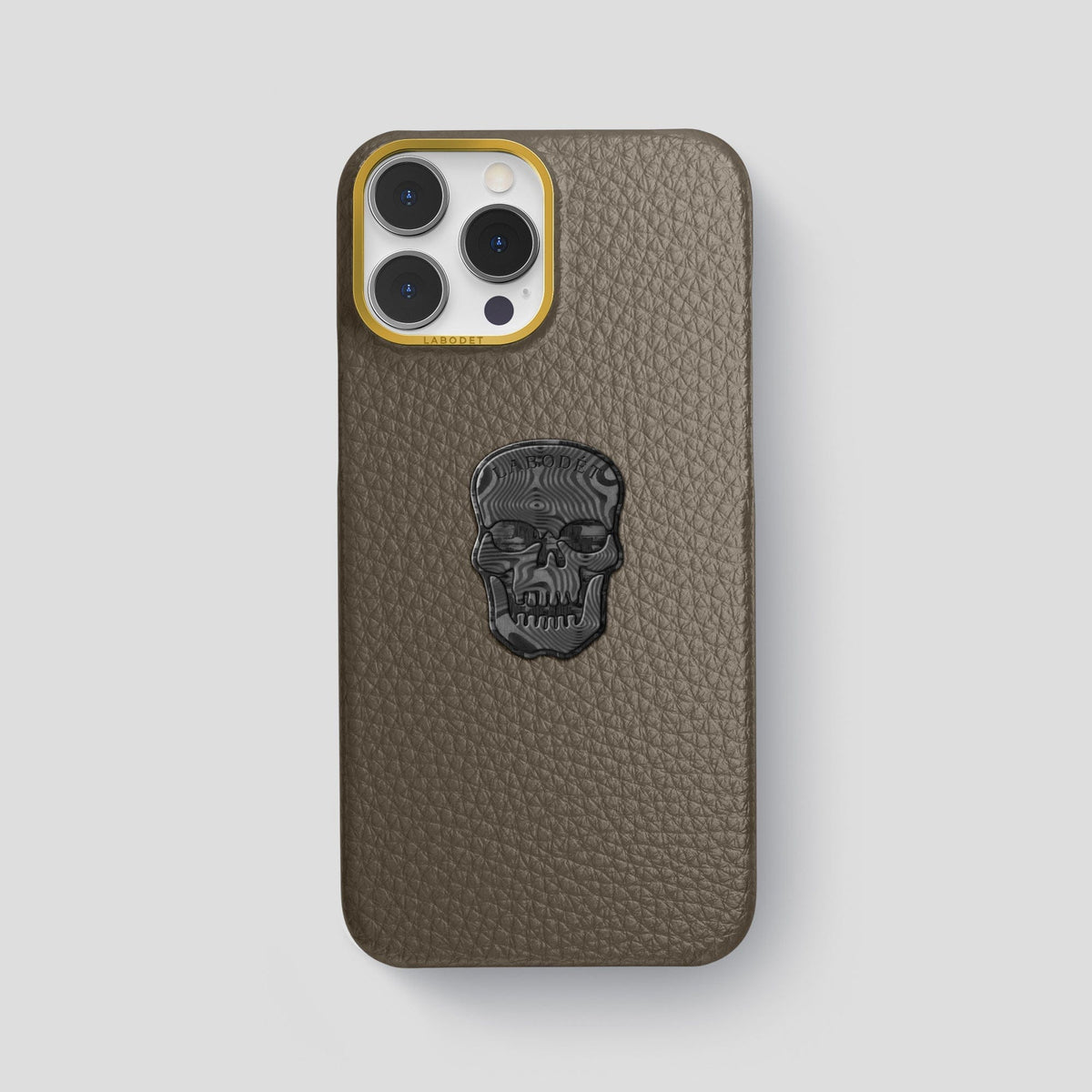 Taupe iPhone 15 Pro Max Classic Case Calf with Gold Metal -1 | Taupe-Gold
