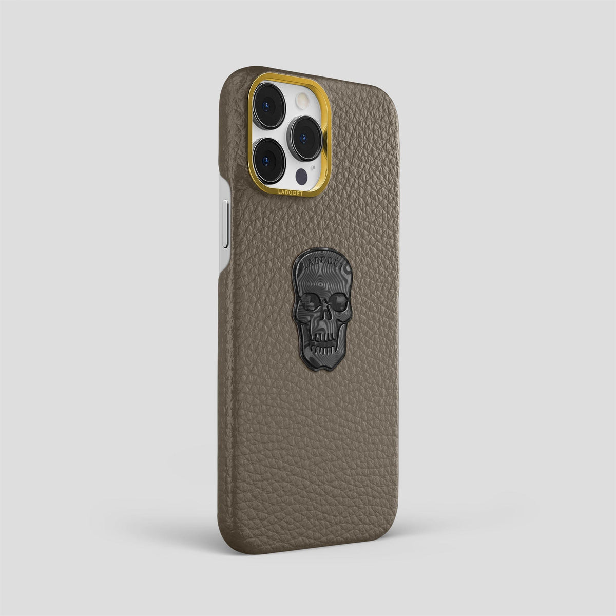 Taupe iPhone 15 Pro Max Classic Case Calf with Gold Metal -2 | Taupe-Gold