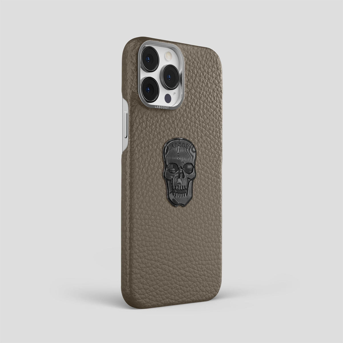 Taupe iPhone 15 Pro Max Classic Case Calf with Steel Metal -2 | Taupe-Steel