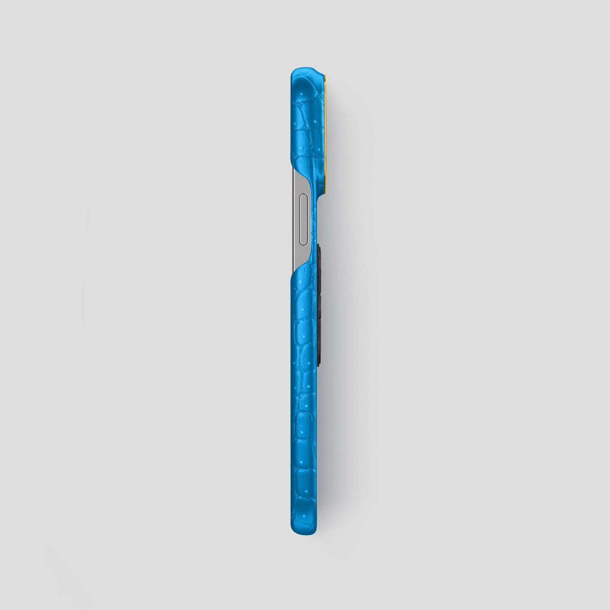 Blue-Lagoon iPhone 15 Pro Max Classic Case Porosus Crocodile with Gold Metal -3 | Blue-Lagoon-Gold