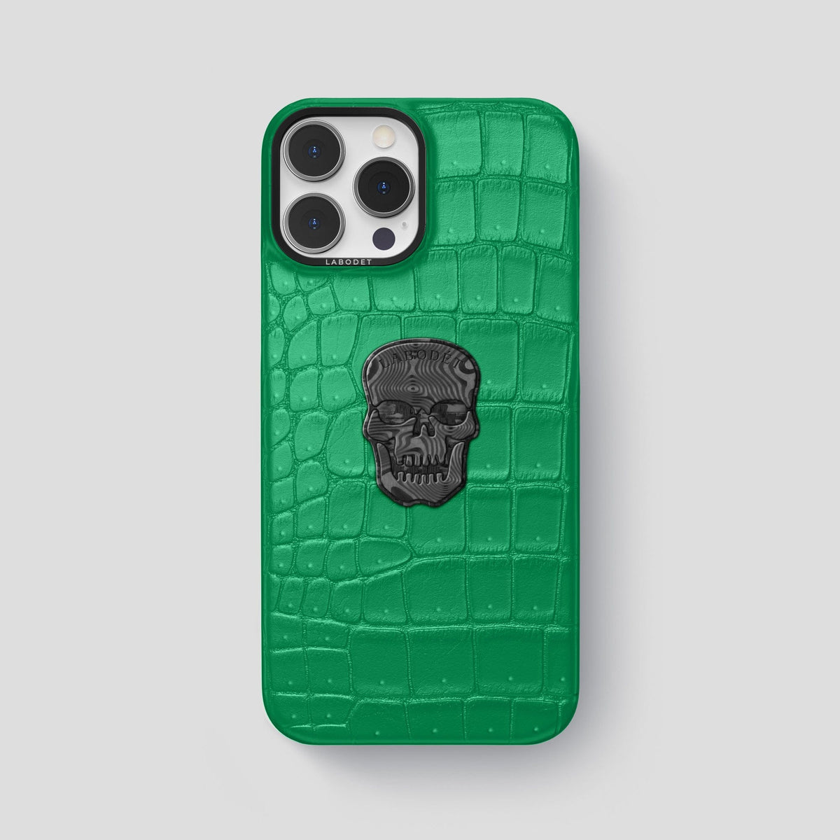 Cactus-Green iPhone 15 Pro Max Classic Case Porosus Crocodile with Black Metal -1 | Cactus-Green-Black