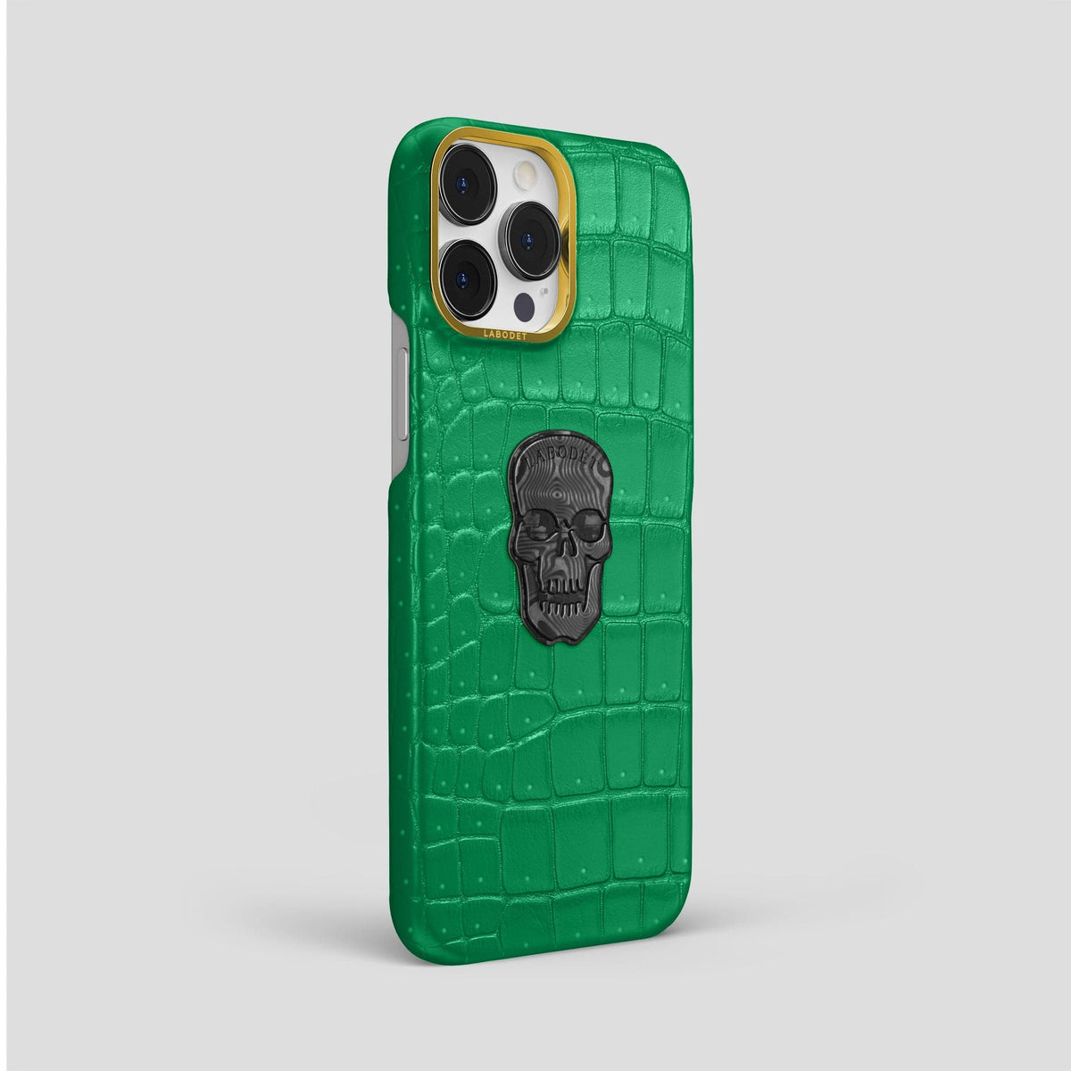 Cactus-Green iPhone 15 Pro Max Classic Case Porosus Crocodile with Gold Metal -2 | Cactus-Green-Gold