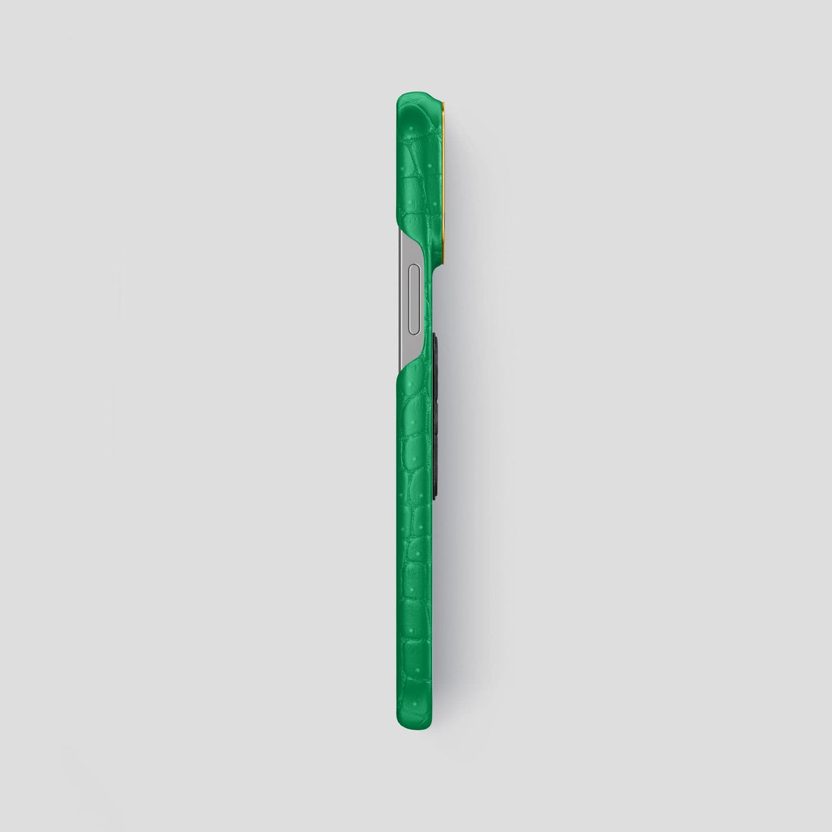 Cactus-Green iPhone 15 Pro Max Classic Case Porosus Crocodile with Gold Metal -3 | Cactus-Green-Gold
