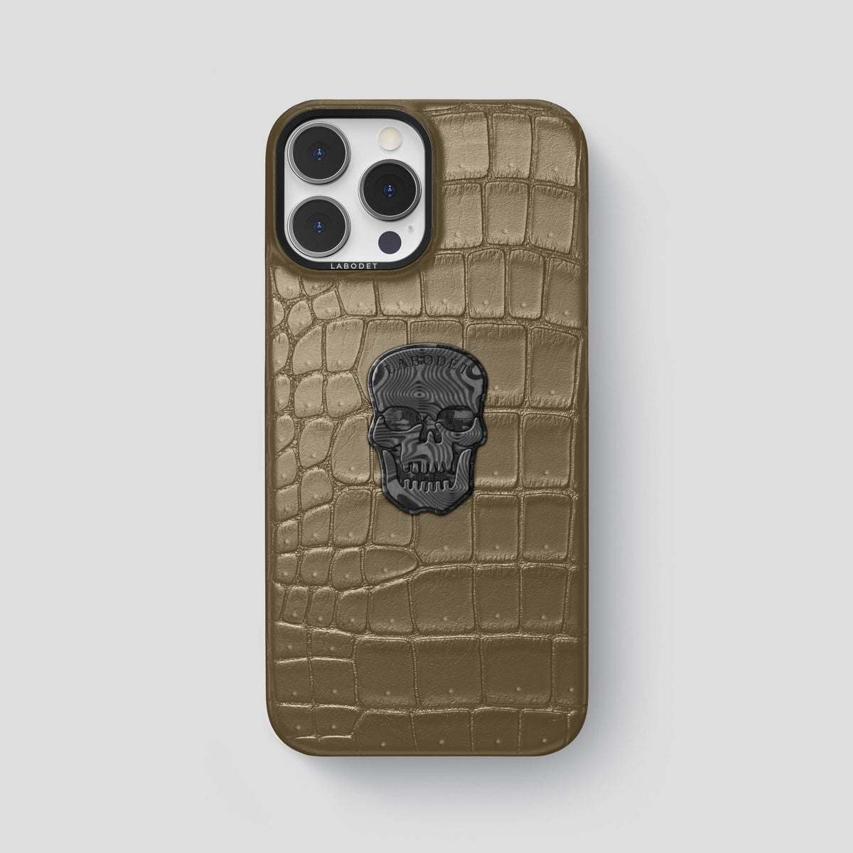 Kaki-Green iPhone 15 Pro Max Classic Case Porosus Crocodile with Black Metal -1 | Kaki-Green-Black