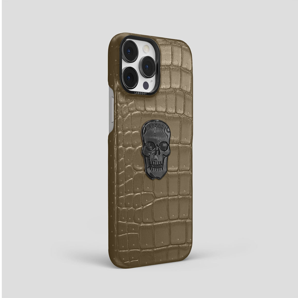 Kaki-Green iPhone 15 Pro Max Classic Case Porosus Crocodile with Black Metal -2 | Kaki-Green-Black
