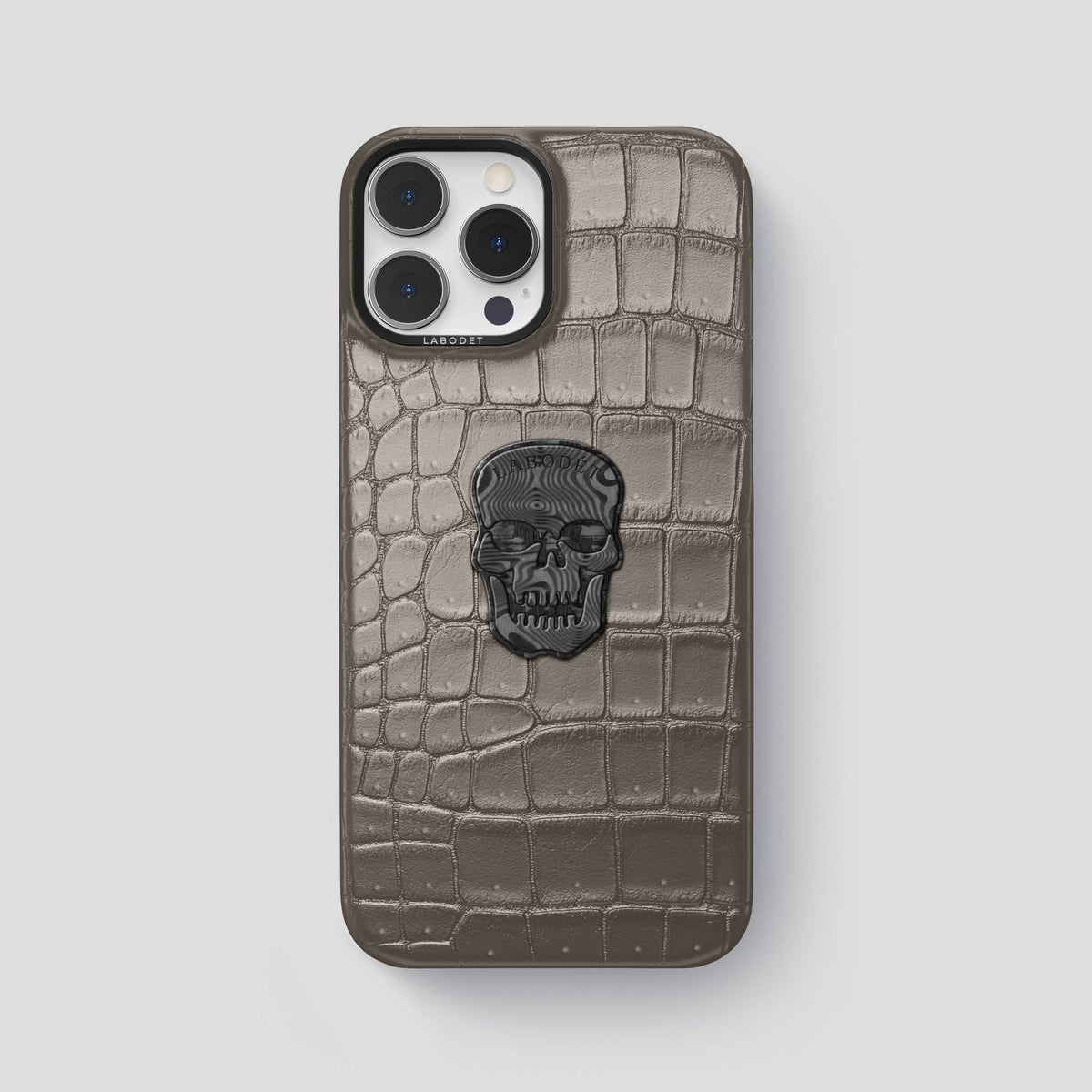 Lava-Stone iPhone 15 Pro Max Classic Case Porosus Crocodile with Black Metal -1 | Lava-Stone-Black