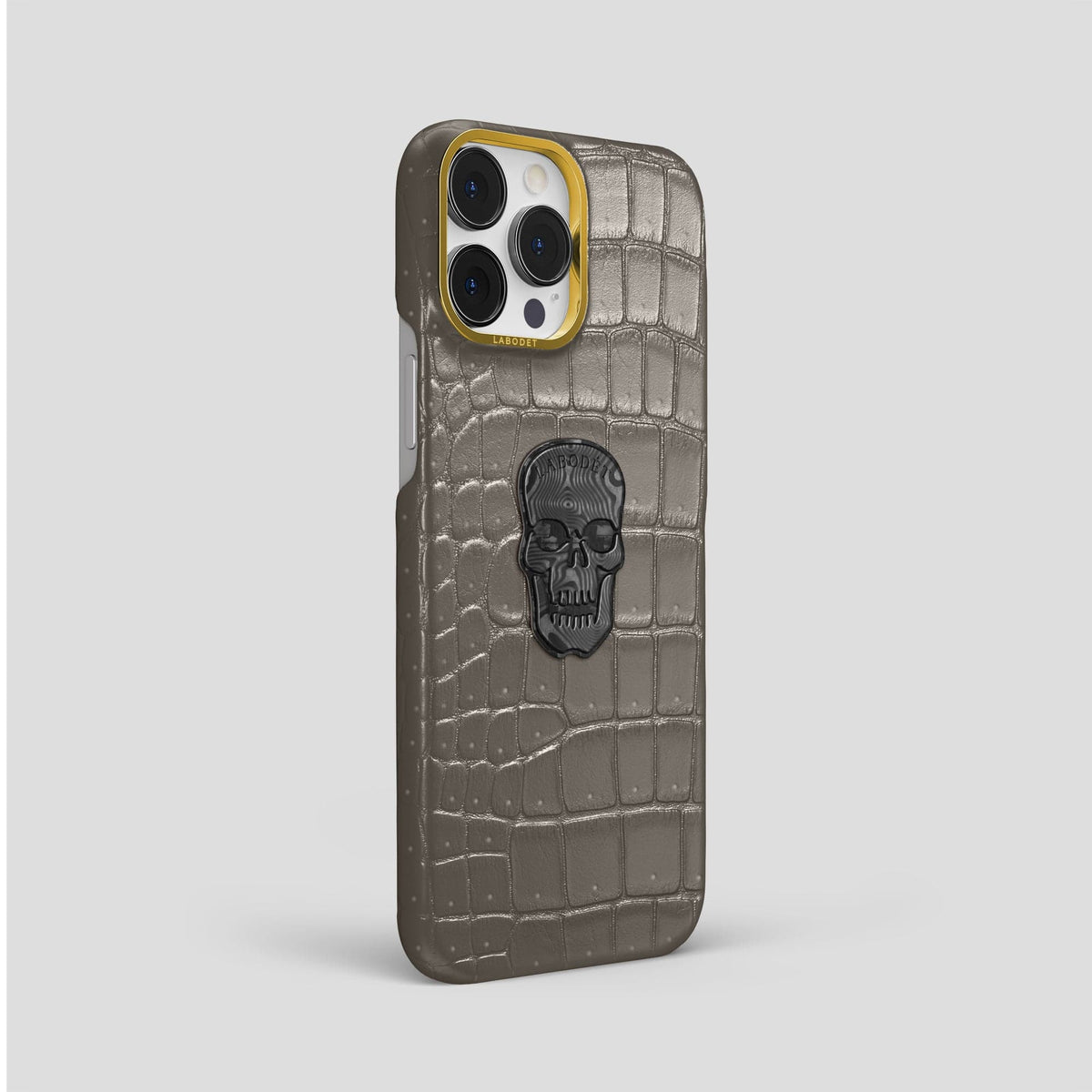 Lava-Stone iPhone 15 Pro Max Classic Case Porosus Crocodile with Gold Metal -2 | Lava-Stone-Gold