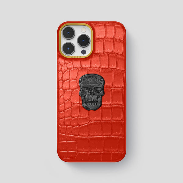 Classic Case with Carbon Skull For iPhone 15 Pro Max In Porosus Crocodile