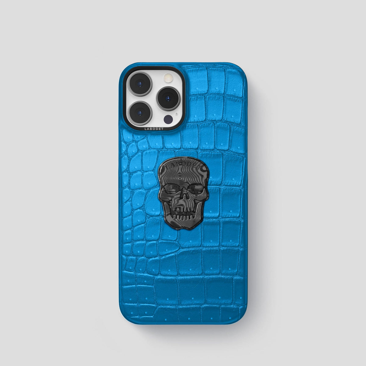 Blue-Lagoon iPhone 15 Pro Classic Case Porosus Crocodile with Black Metal -1 | Blue-Lagoon-Black