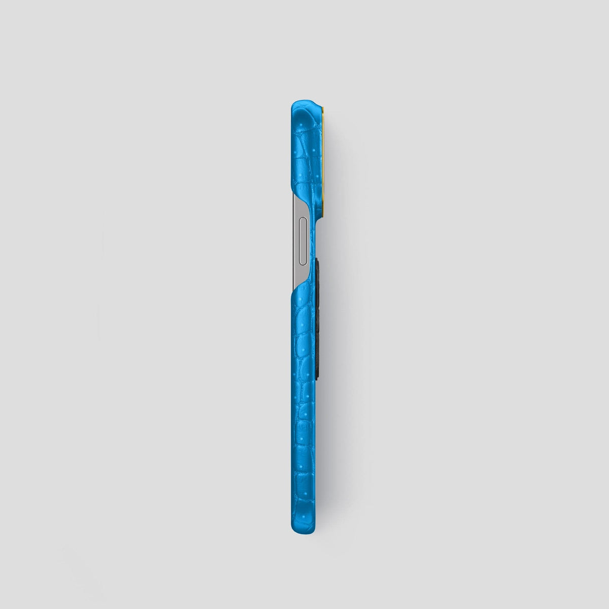 Blue-Lagoon iPhone 15 Pro Classic Case Porosus Crocodile with Gold Metal -3 | Blue-Lagoon-Gold