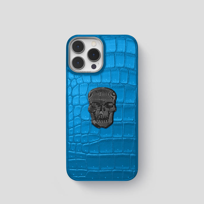 Blue-Lagoon iPhone 15 Pro Classic Case Porosus Crocodile with Steel Metal -1 | Blue-Lagoon-Steel