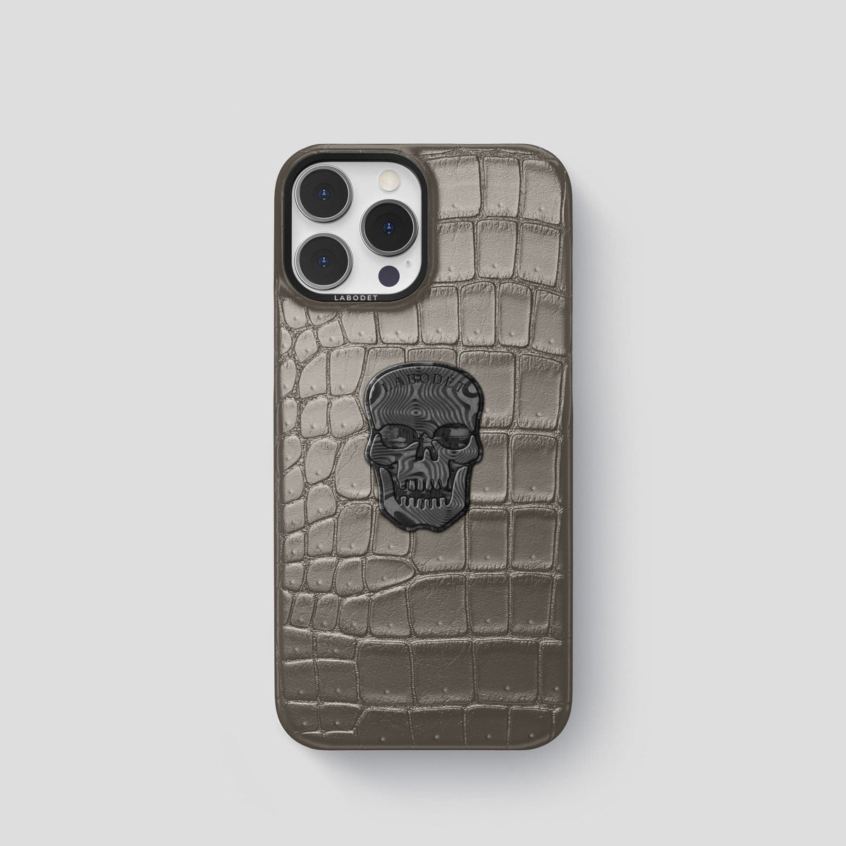 Lava-Stone iPhone 15 Pro Classic Case Porosus Crocodile with Black Metal -1 | Lava-Stone-Black