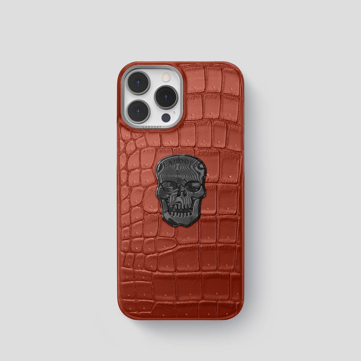 Mahogany-Brown iPhone 15 Pro Classic Case Porosus Crocodile with Steel Metal -1 | Mahogany-Brown-Steel