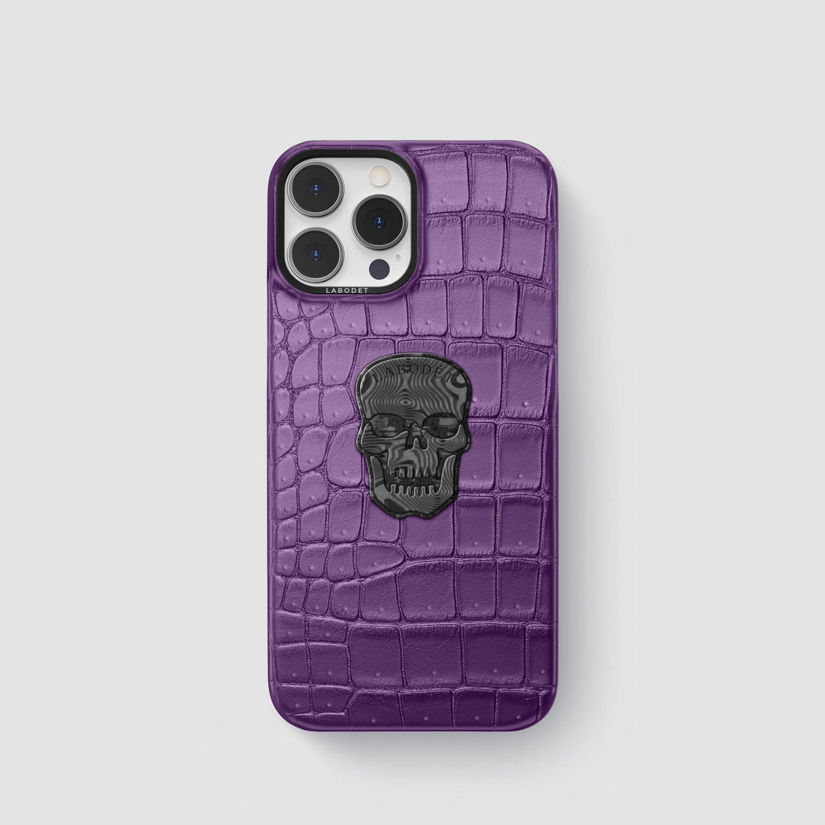 Purple iPhone 15 Pro Classic Case Porosus Crocodile with Black Metal -1 | Purple-Black