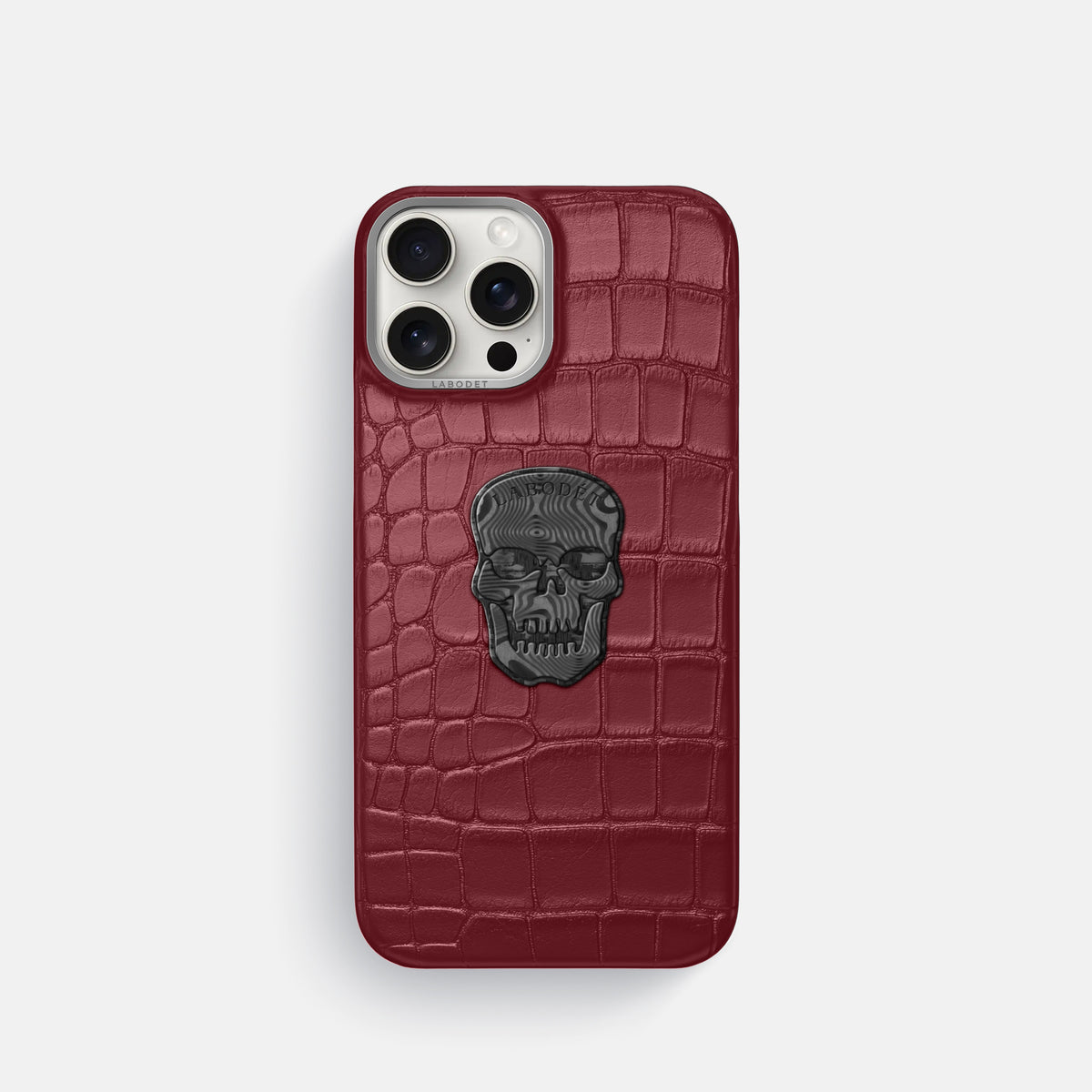 Burgundy iPhone 16 Pro Classic Case Alligator with Steel Metal -1 | Burgundy-Steel