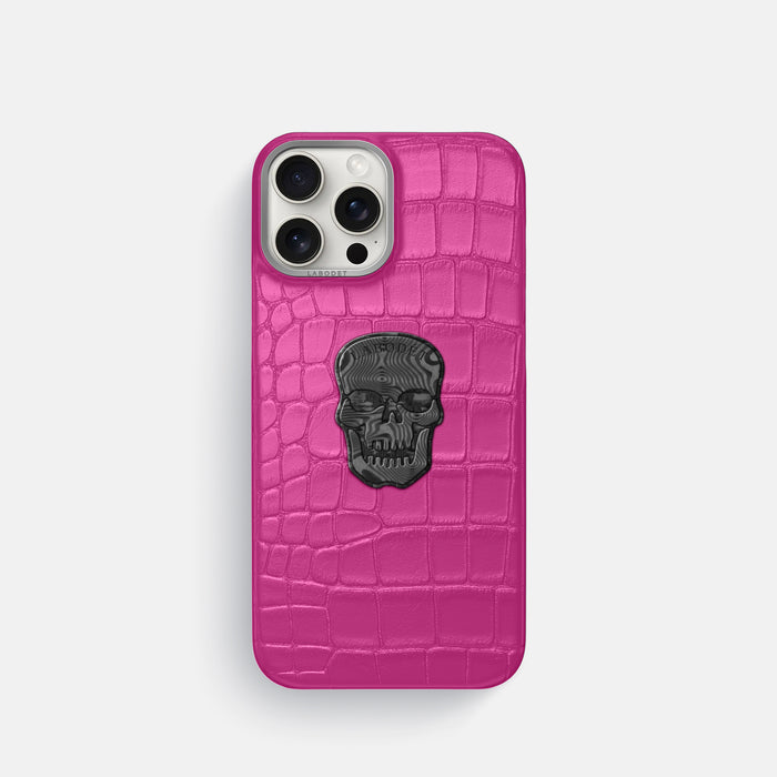 Fuchsia iPhone 16 Pro Classic Case Alligator with Steel Metal -1 | Fuchsia-Steel