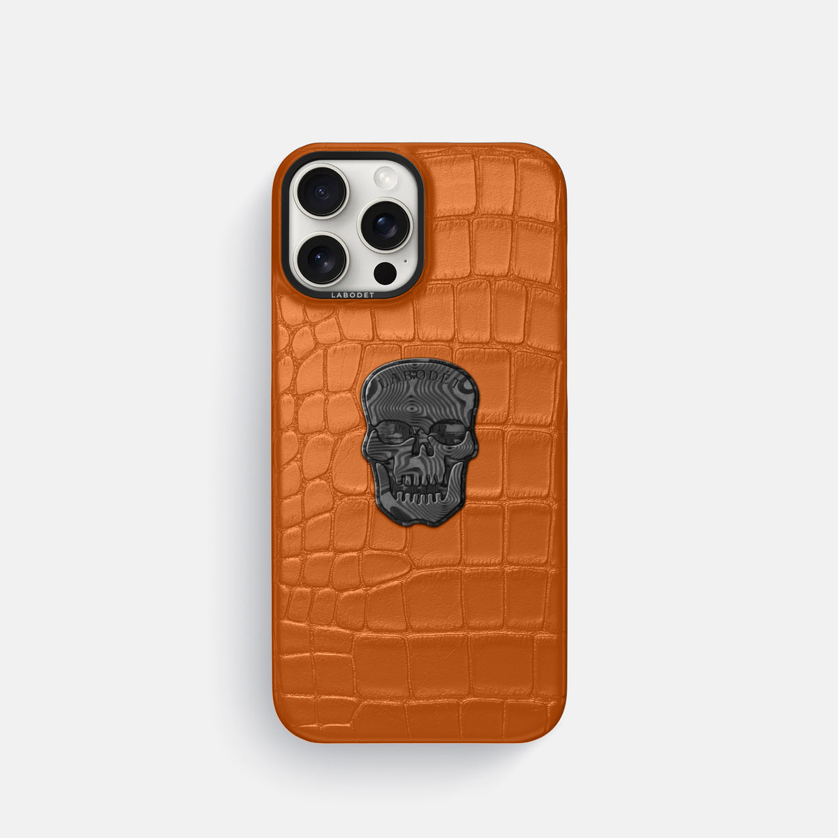 Orange iPhone 16 Pro Classic Case Alligator with Black Metal -1 | Orange-Black