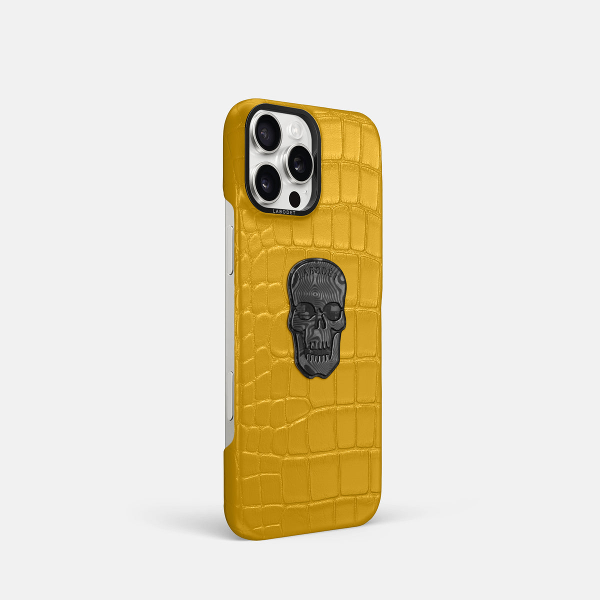 Yellow iPhone 16 Pro Classic Case Alligator with Black Metal -2 | Yellow-Black