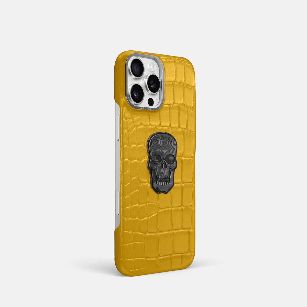 Yellow iPhone 16 Pro Classic Case Alligator with Steel Metal -2 | Yellow-Steel