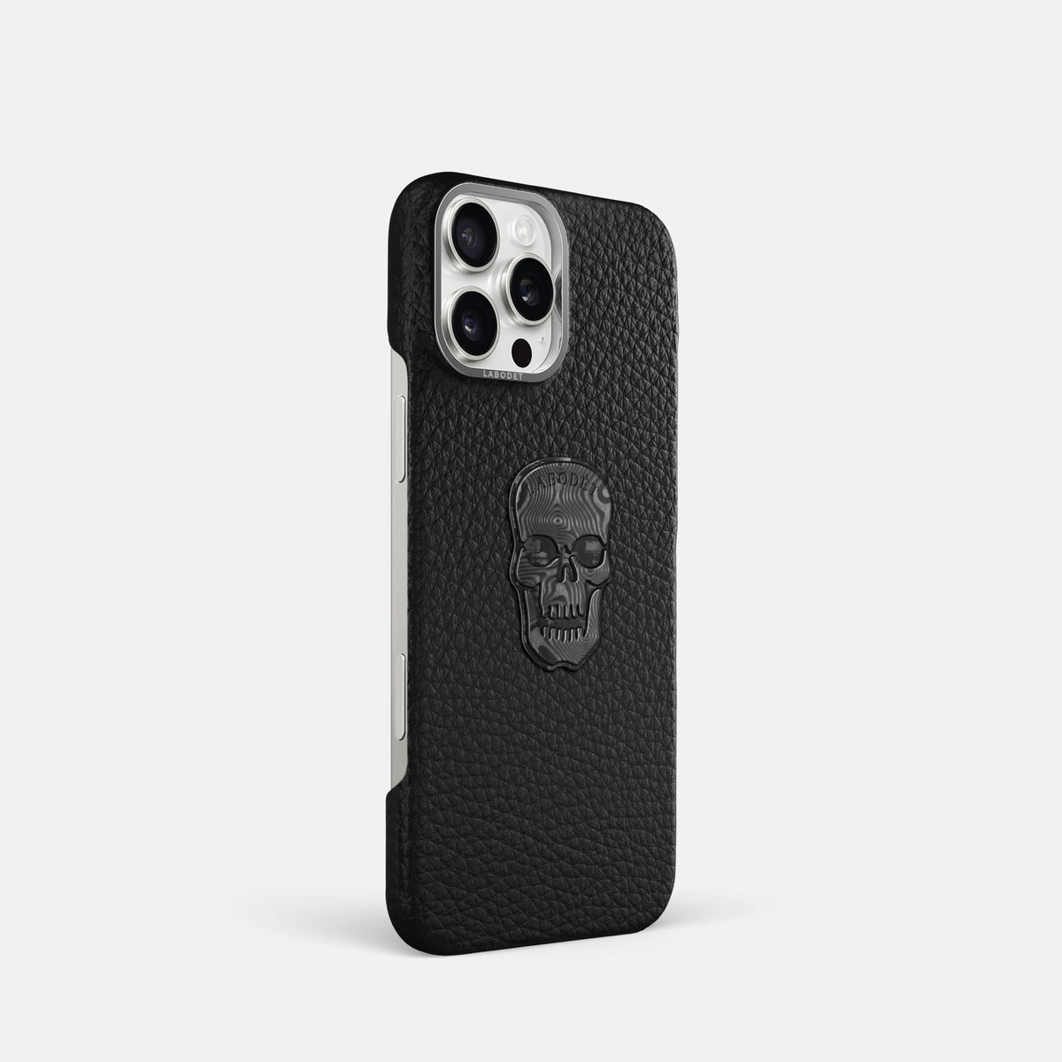 Black iPhone 16 Pro Classic Case Calf with Steel Metal -2 | Black-Steel