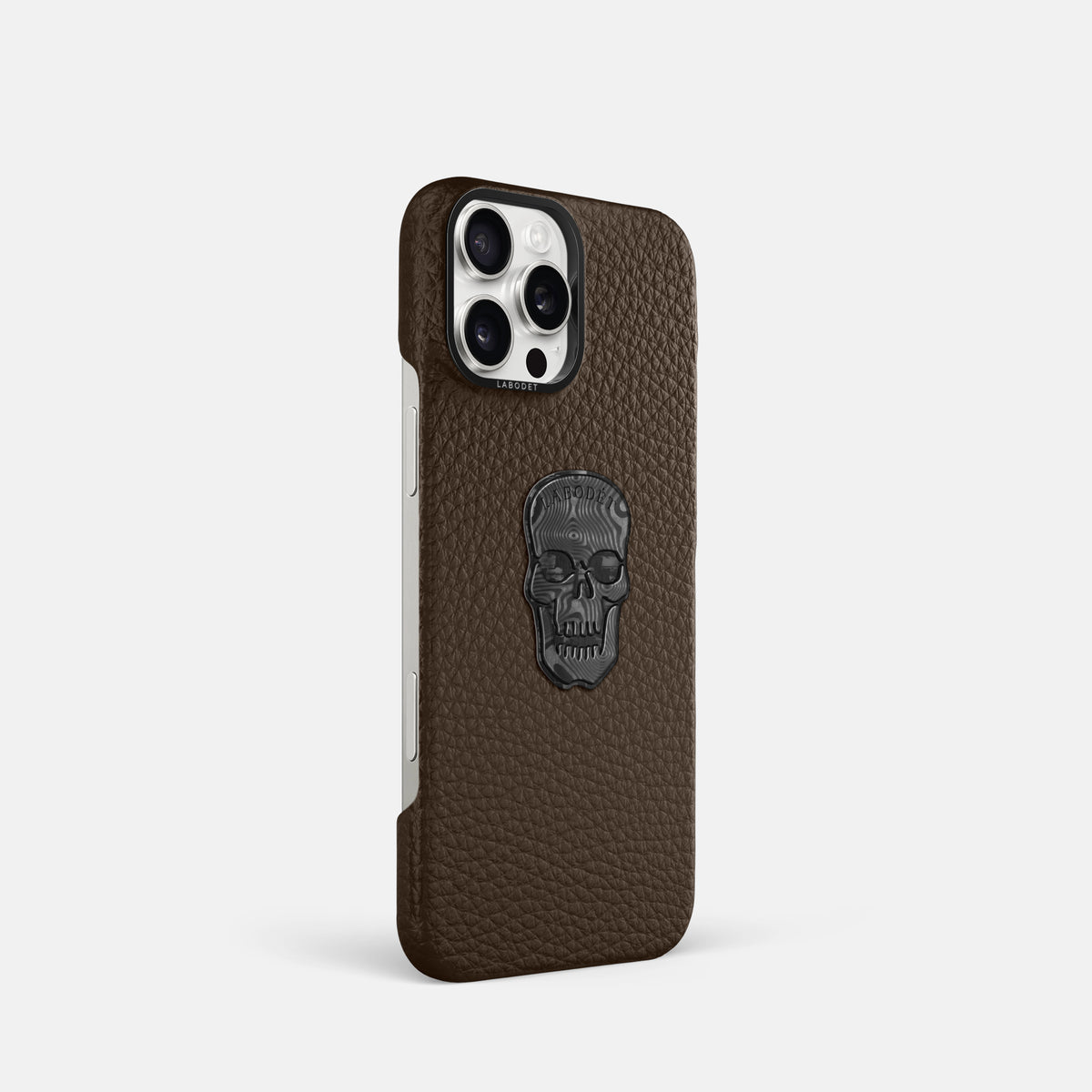 Dark Brown iPhone 16 Pro Classic Case Calf with Black Metal -2 | Dark-Brown-Black