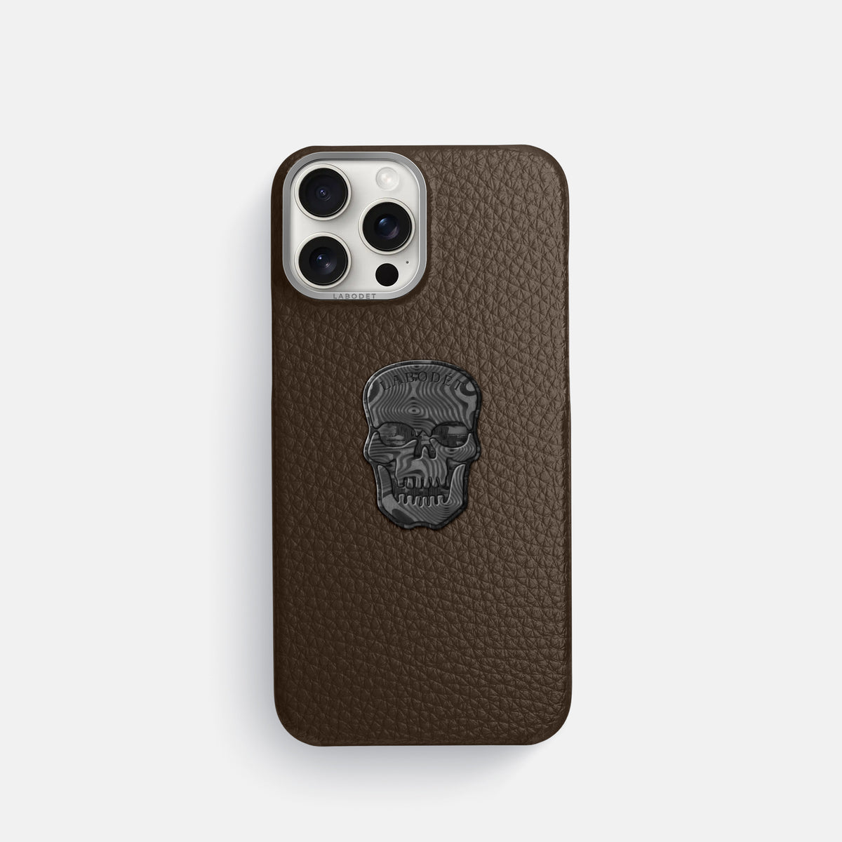 Dark Brown iPhone 16 Pro Classic Case Calf with Steel Metal -1 | Dark-Brown-Steel