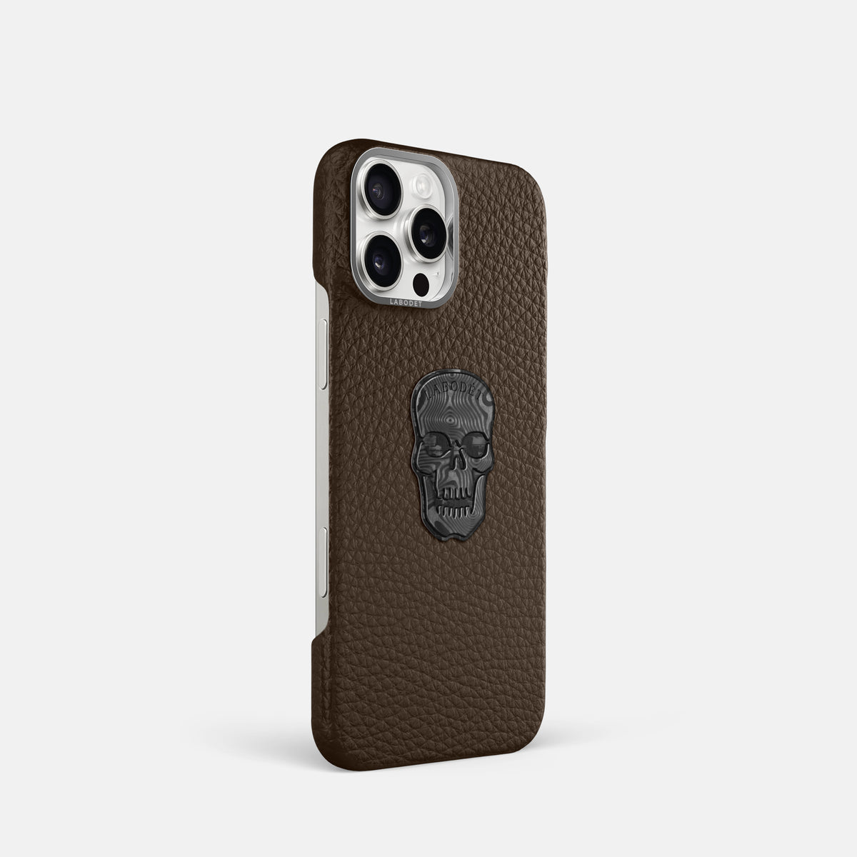 Dark Brown iPhone 16 Pro Classic Case Calf with Steel Metal -2 | Dark-Brown-Steel