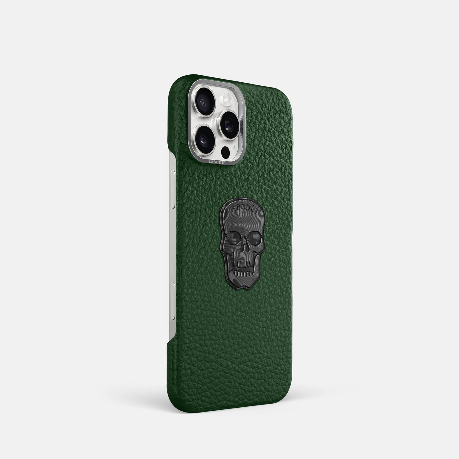 Dark Green iPhone 16 Pro Classic Case Calf with Steel Metal -2 | Dark-Green-Steel