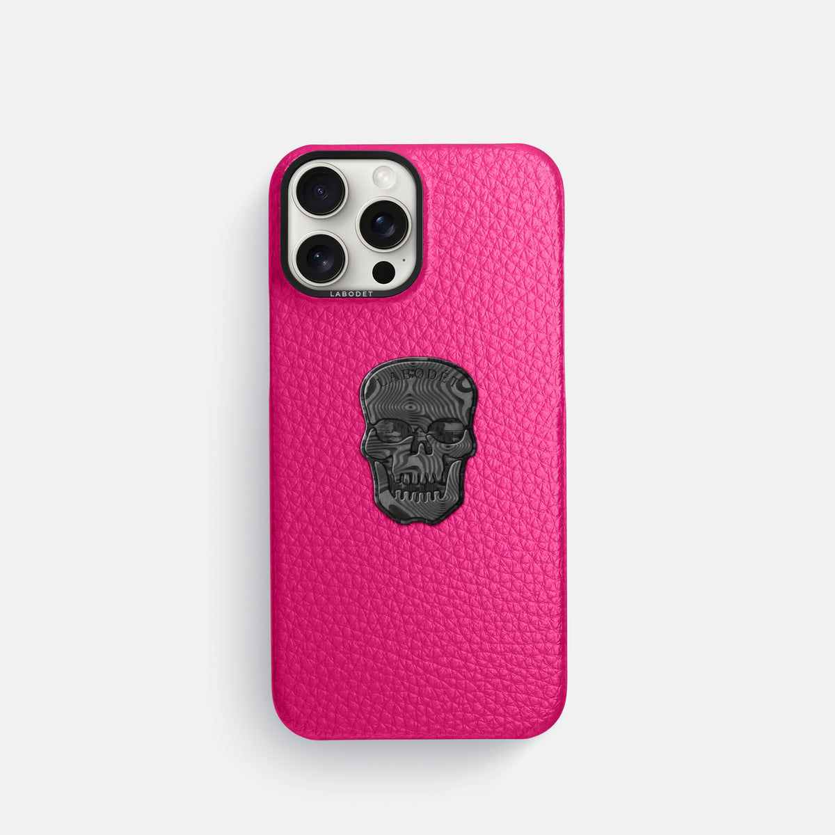 Magenta iPhone 16 Pro Classic Case Calf with Black Metal -1 | Magenta-Black