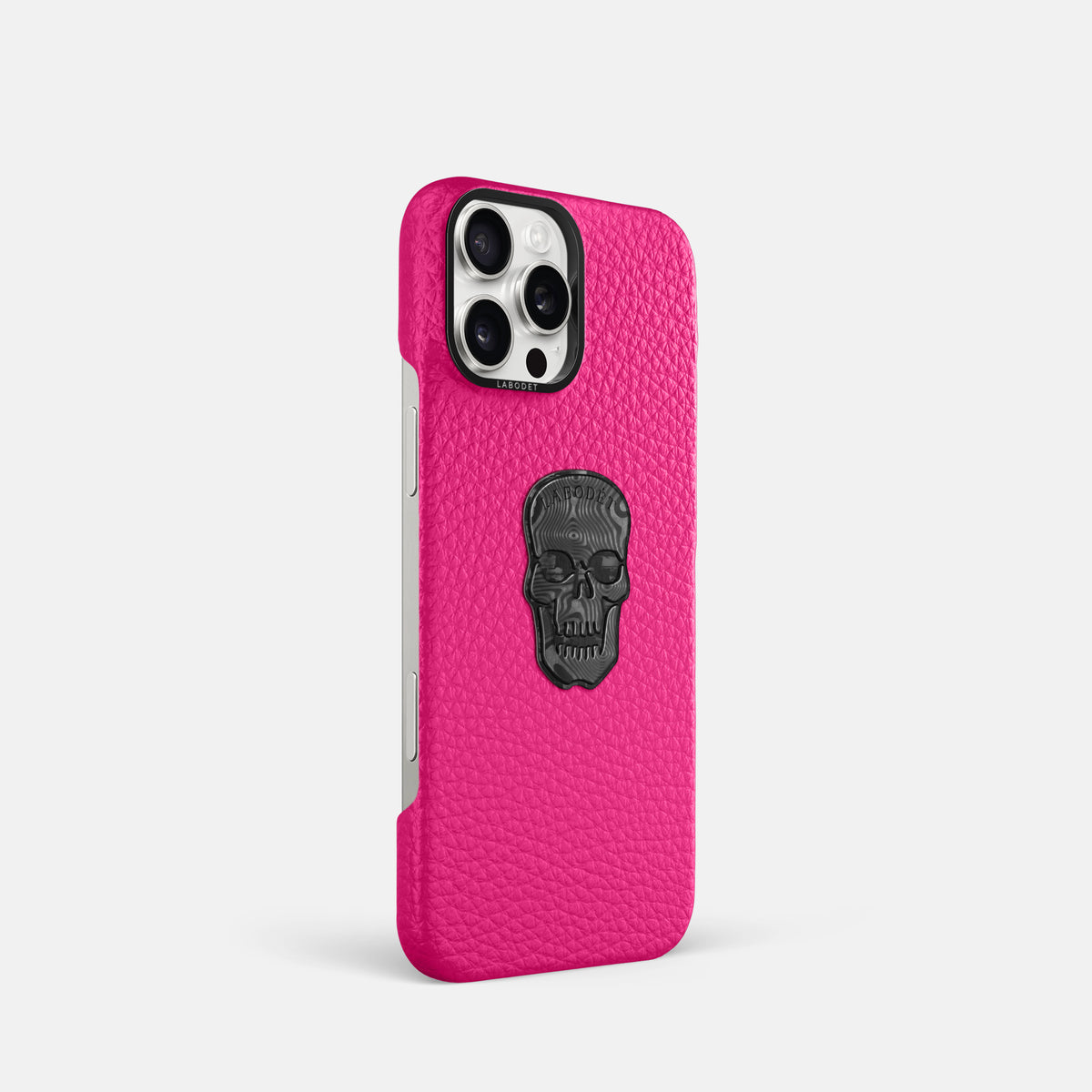 Magenta iPhone 16 Pro Classic Case Calf with Black Metal -2 | Magenta-Black