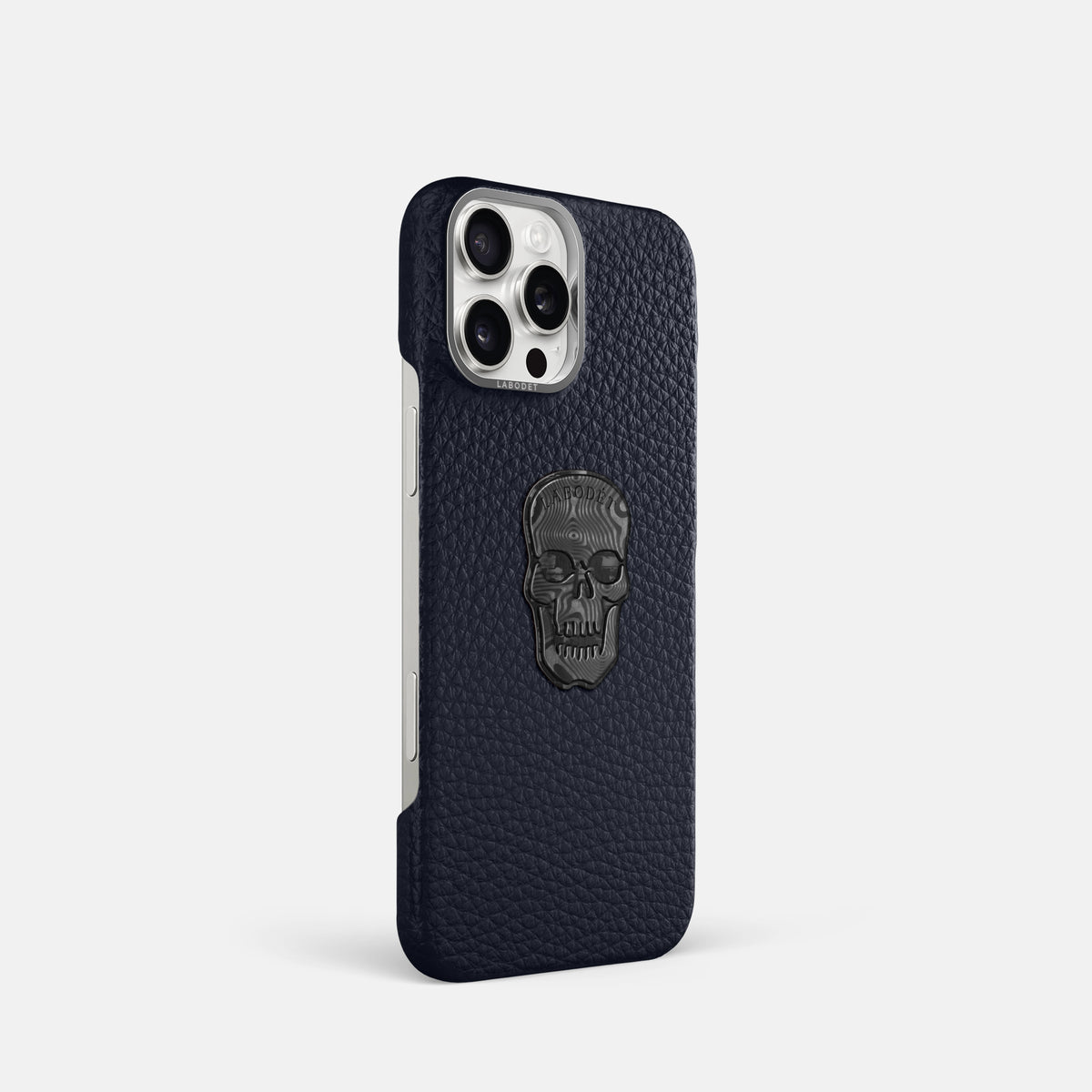 Marine iPhone 16 Pro Classic Case Calf with Steel Metal -2 | Marine-Steel