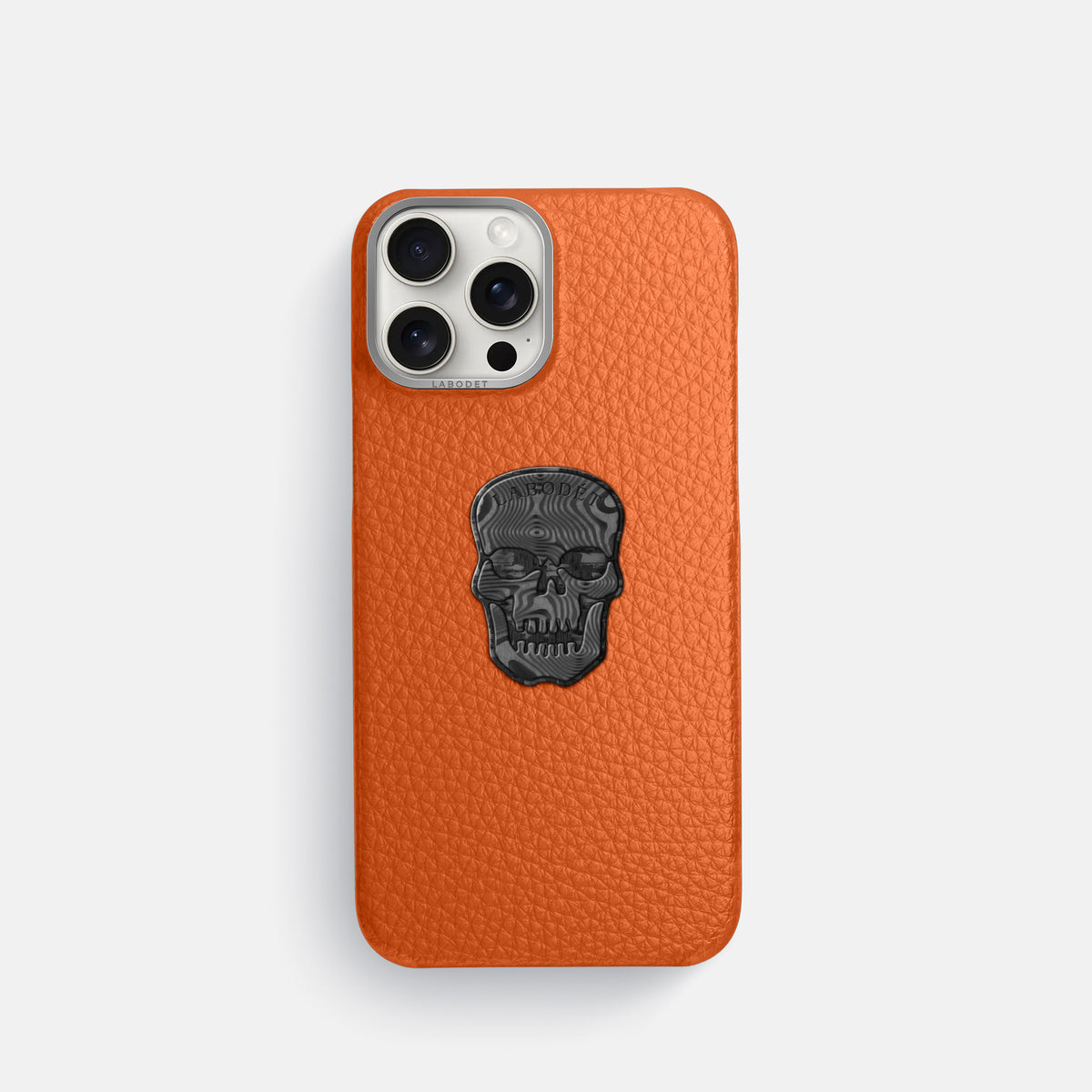Orange iPhone 16 Pro Classic Case Calf with Steel Metal -1 | Orange-Steel