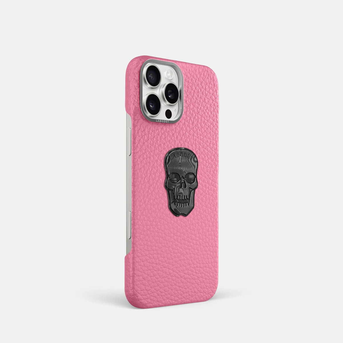 Pink iPhone 16 Pro Classic Case Calf with Steel Metal -2 | Pink-Steel