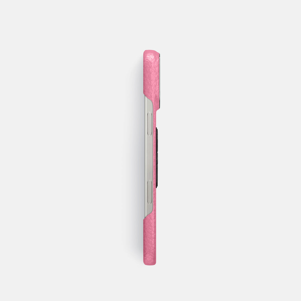 Pink iPhone 16 Pro Classic Case Calf with Steel Metal -3 | Pink-Steel