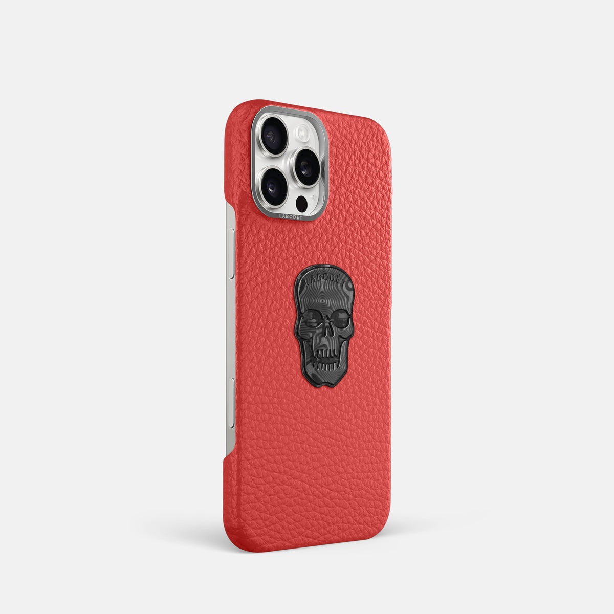 Red iPhone 16 Pro Classic Case Calf with Steel Metal -2 | Red-Steel
