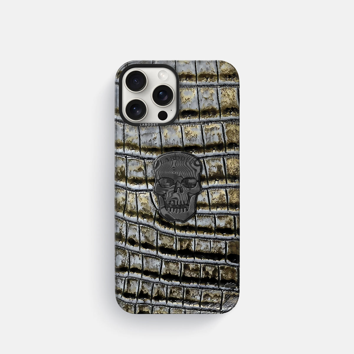 Antique-Bronze iPhone 16 Pro Classic Case Himalayan Crocodile with Black Metal -1 | Antique-Bronze-Black