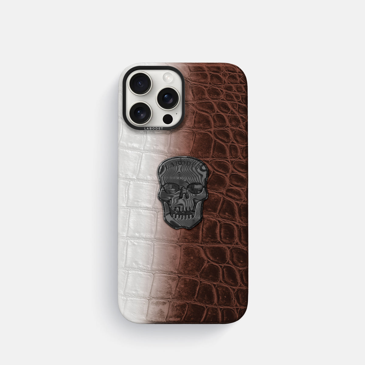 Dark Brown iPhone 16 Pro Classic Case Himalayan Crocodile with Black Metal -1 | Dark-Brown-Black