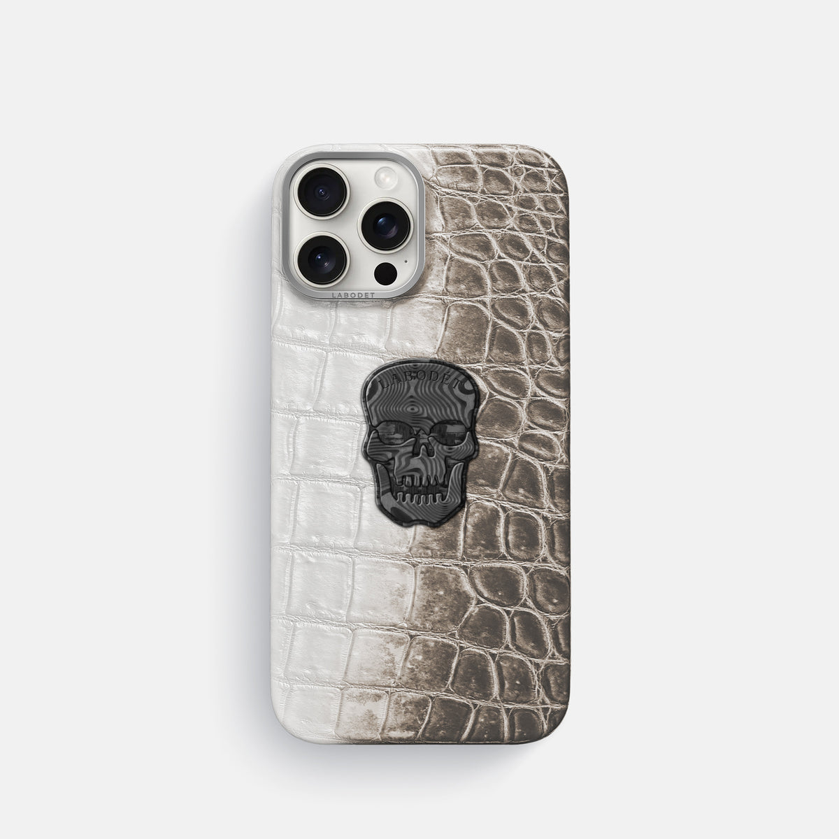 Dark iPhone 16 Pro Classic Case Himalayan Crocodile with Steel Metal -1 | Dark-Steel