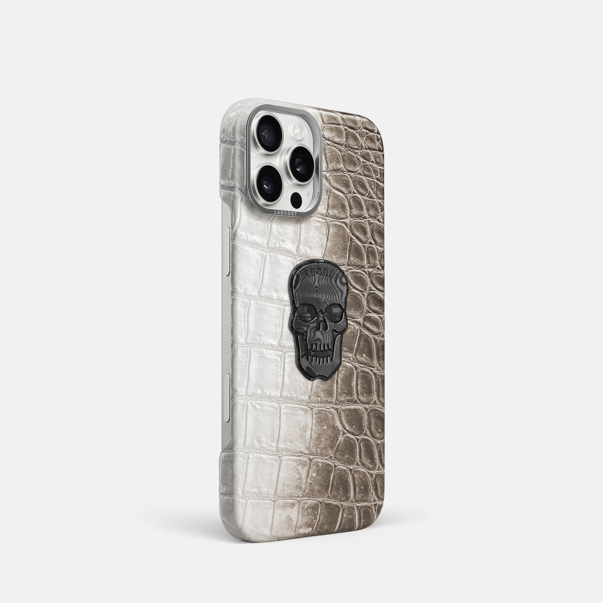 Dark iPhone 16 Pro Classic Case Himalayan Crocodile with Steel Metal -2 | Dark-Steel